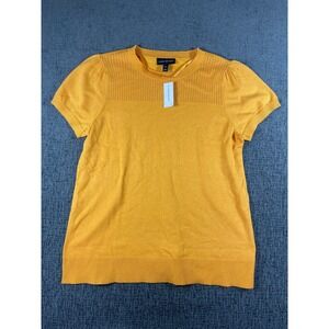 Lane Bryant Mustard Yellow Short Sleeve Knit Top Pointelle Yoke 10/12 NWT